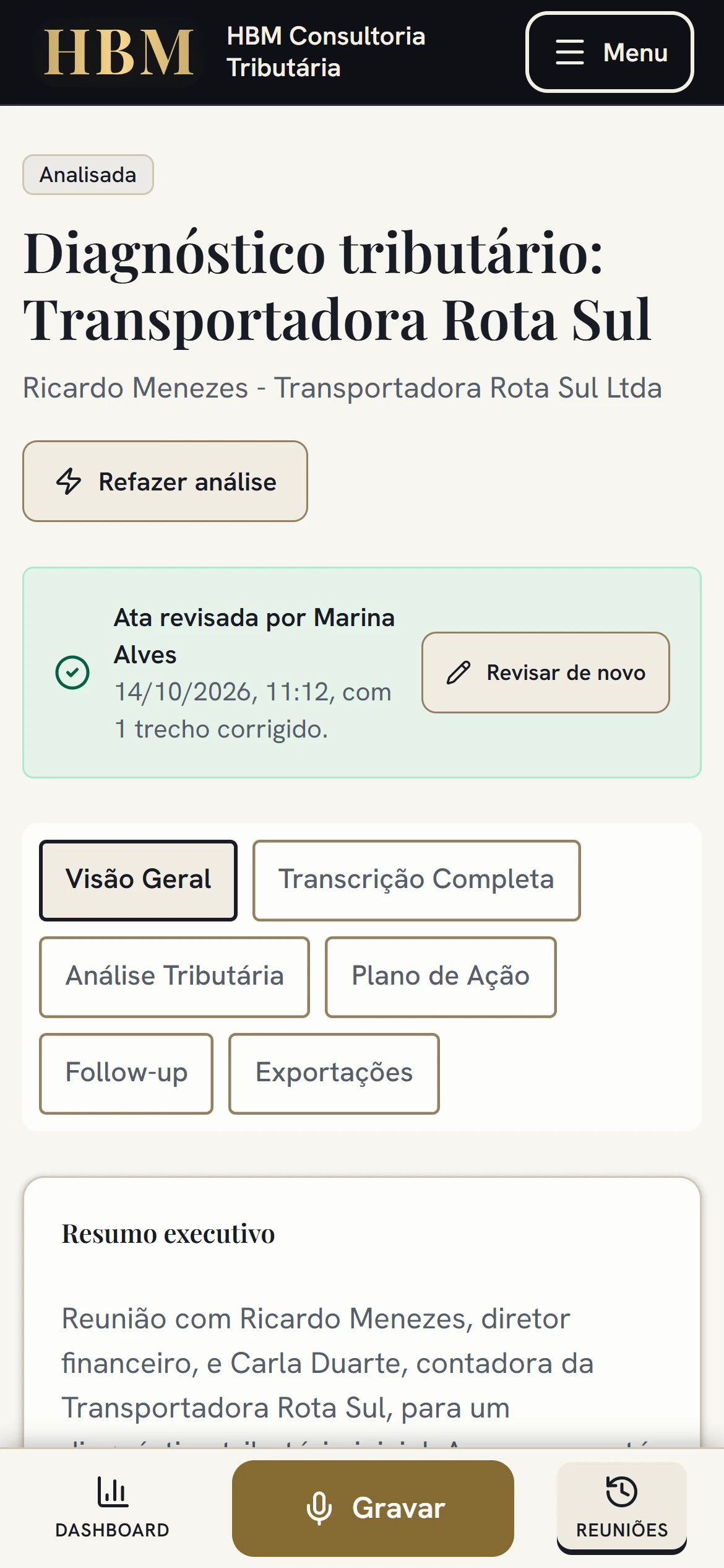 Ata da reunião aberta no celular