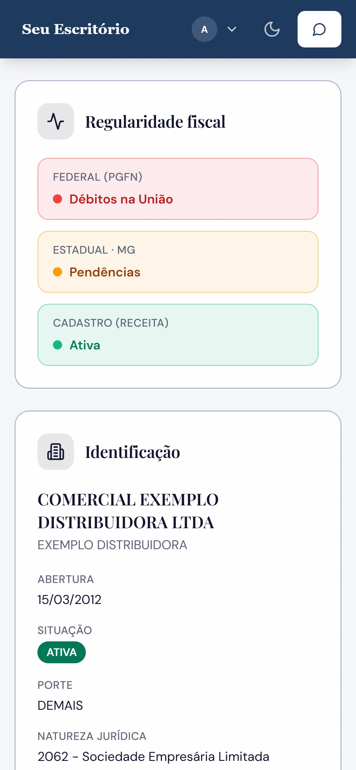 A mesma consulta no celular, com a marca Seu Escritório